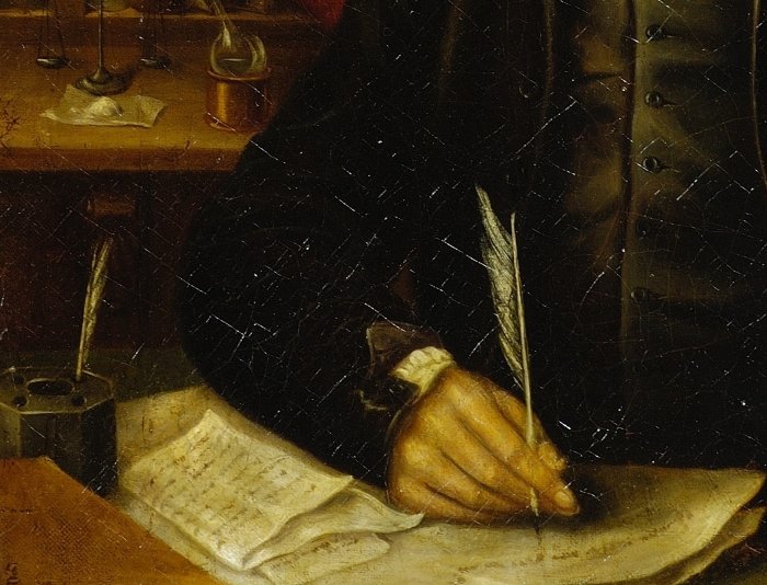 Priestley writing with a quill